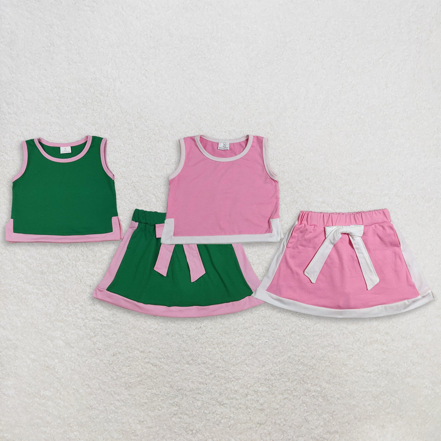RTS NO MOQ Sibling cotton Baby Girls Sleeveless Vest Skirt Shorts Sets Summer Daily Play Clothes