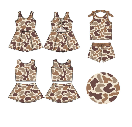 25.5.29 custom each style moq 5eta 4-6week Sibling Sister camouflage baby girl short sleeve shorts sets and skirts sets and dress match design