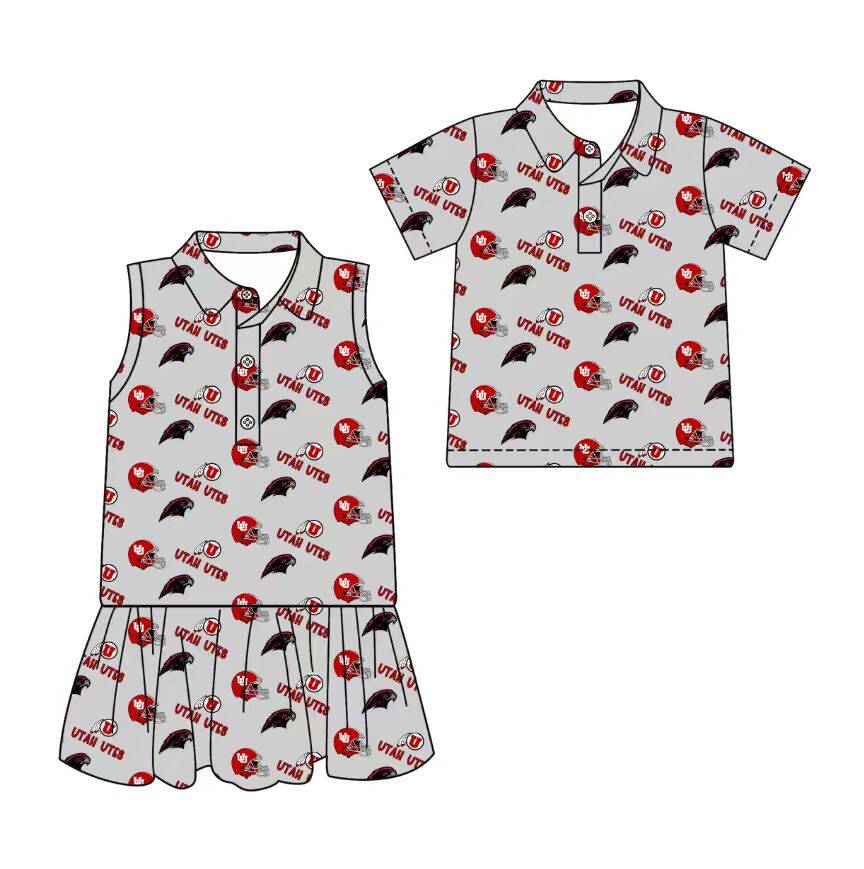 Custom moq 5 mix size milk silk summer teams Grey Sleeveless Dress for Baby Girl Short-Sleeved Polo Shirt for Boy