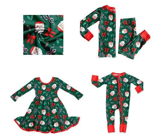 25.9.8 custom each style moq 5eta 4-6week Sibling Sisters Christmas bow green baby girl long sleeve pants sets and dress and rompers match family design