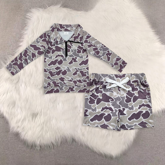 RTS NO MOQ Sibling baby boy clothes camouflage long sleeved set and tops and shorts