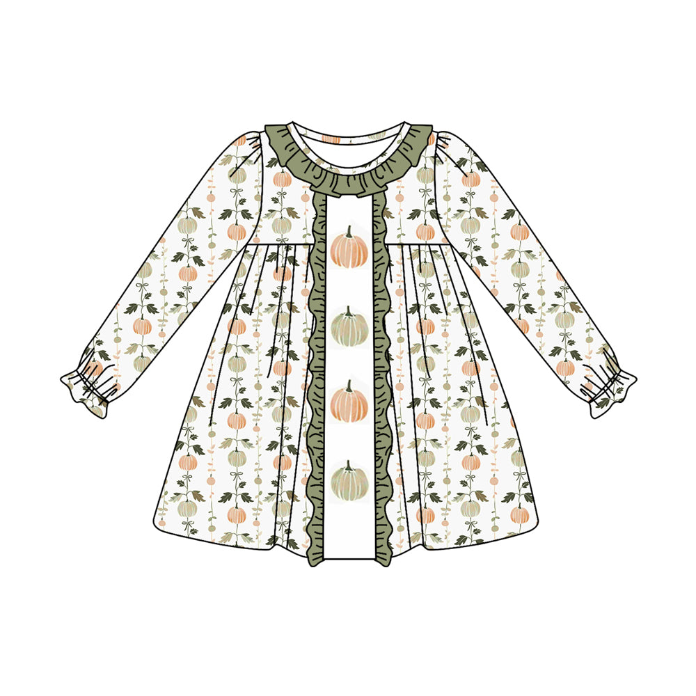 7.1 custom each style moq 5eta 4-6week Sibling Sister pumpkin light green baby girls sets and dress and rompers match family design
