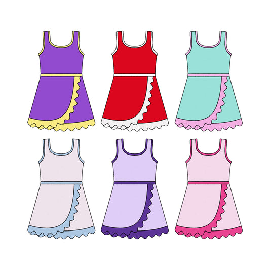 (Pre Order) No moq Toddler Girls Scallop Sleeveless Cute Summer Knee Length Yoga Dress  Outfit