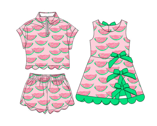 3.25 Custom moq 5 mix size Sibling Baby Girls Pink Zipper Top Short Scallop Sets Yoga Dress Outfit