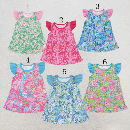 RTS NO MOQ Sibling Baby Girls Color Flutter Sleeve Tunic Tops
