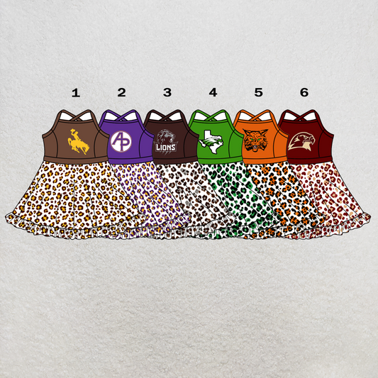 custom moq 5 mix size XY062905 Baby Girls Leopard Print Strap Activity Wear Knee Length Skort Yoga Dress