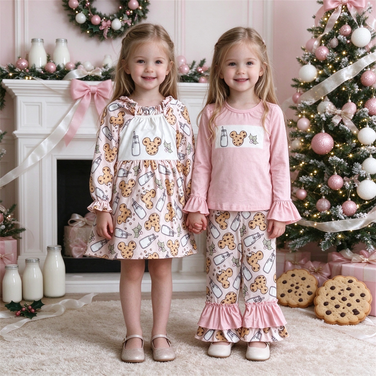 Milk & Cookie Sister Collection - Baby Girls Christmas Dress & Bell Pants Outfit Set