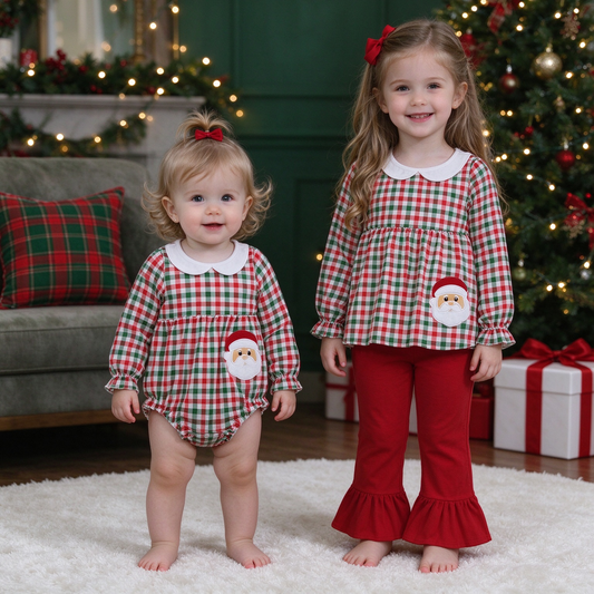 RTS NO MOQ Sibling Baby girls clothes Embroidery Christmas long-sleeved trousers suit & rompers
