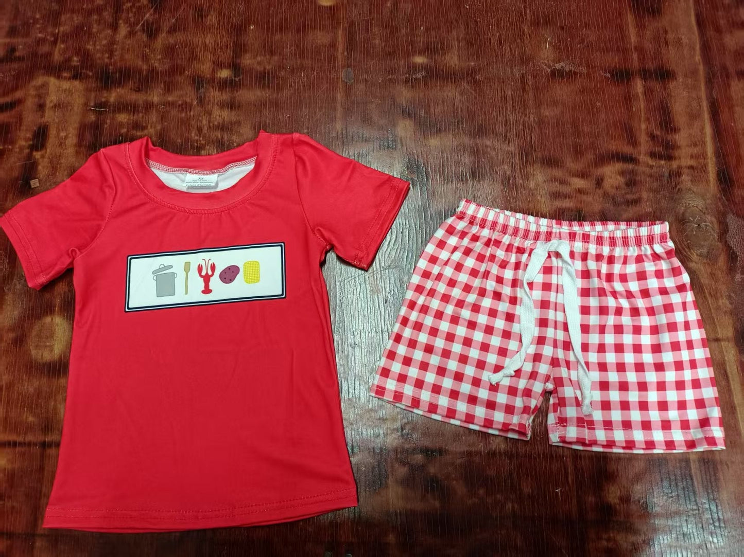 Custom moq 3 eta 6-7weeks baby boys clothes red Short Sleeve shorts sets