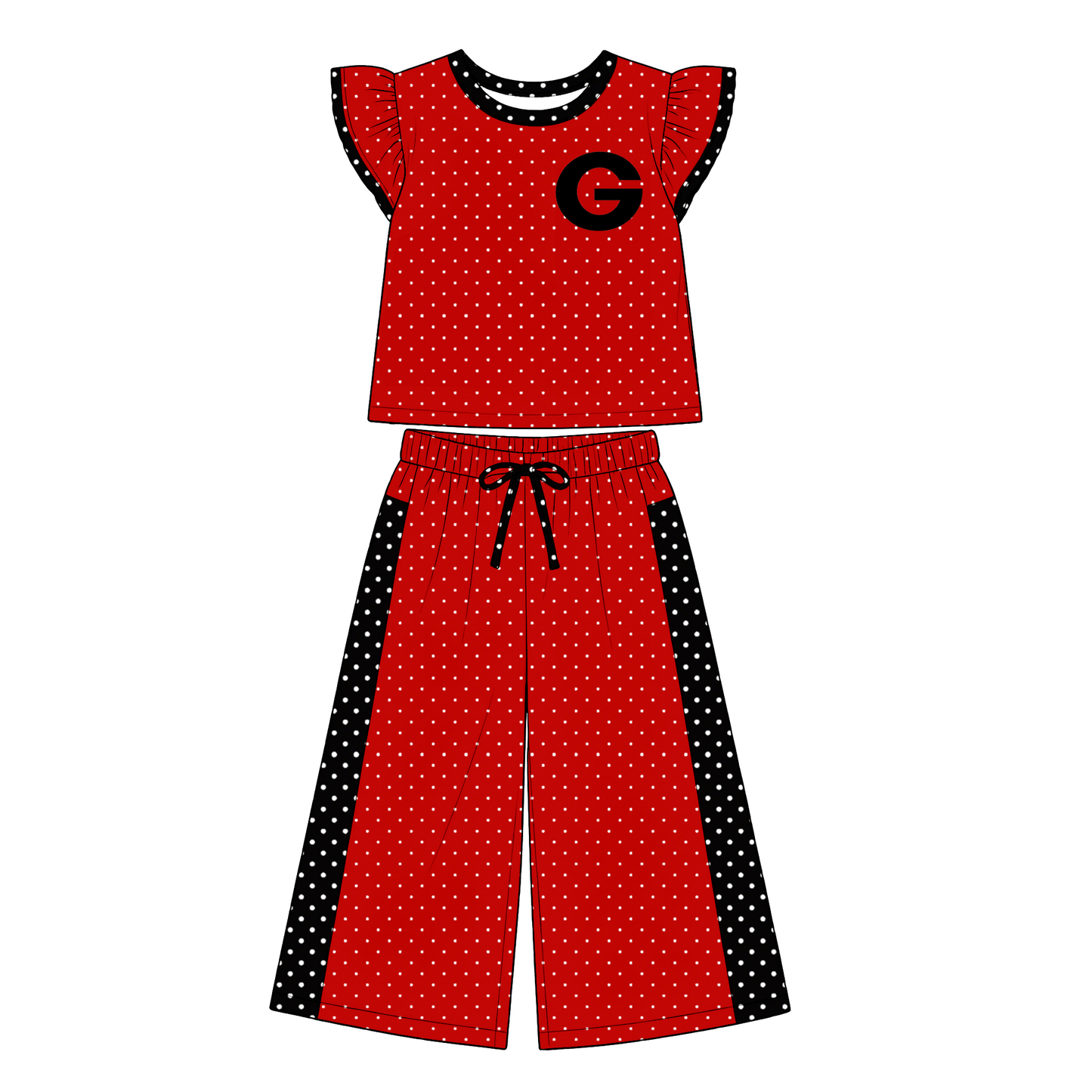 custom moq 5 mix size LHGNDN0103 Baby Girls Cute Polka Dot Print Flutter Sleeve Top Pants Team Clothes Set