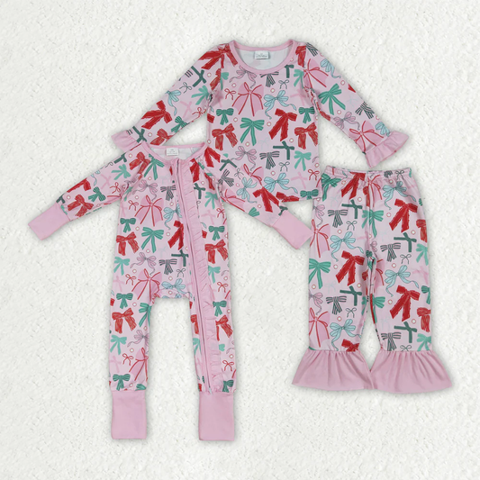 RTS NO MOQ Sibling Baby girl clothes bow long-sleeved trousers suit & romper