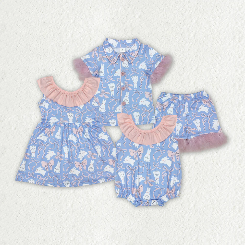 RTS NO MOQ baby Girls Clothes easter short sleeve shorts Sets and romper and dress