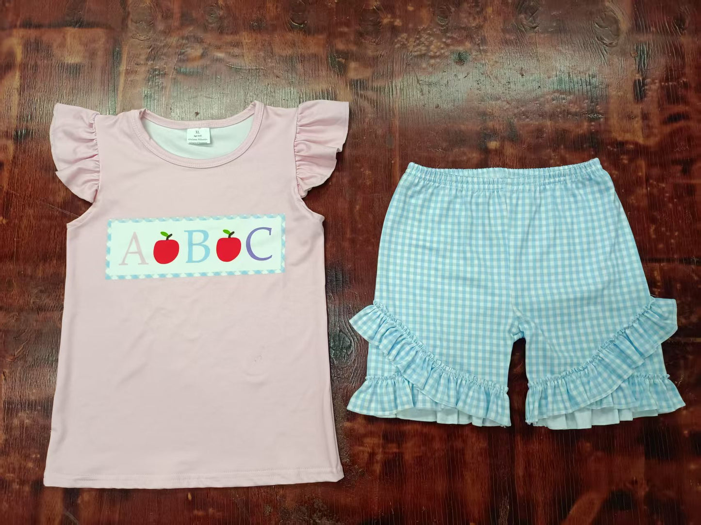 Custom moq 3 eta 6-7weeks baby girls clothes ABC flying Sleeve shorts sets-25.5.8