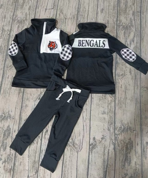 Custom moq 5 mix size milk silk summer teams baby boy clothes black long sleeve pants sets-25.8.2