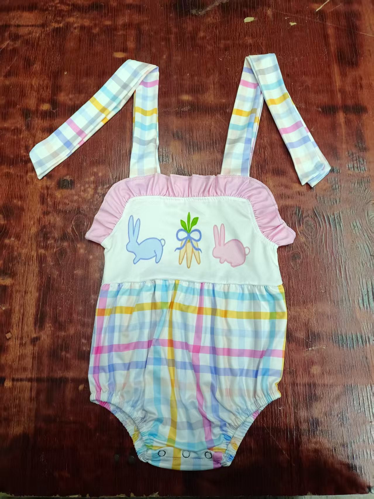 Custom moq 3 eta 6-7weeks baby girl clothes easter suspender romper