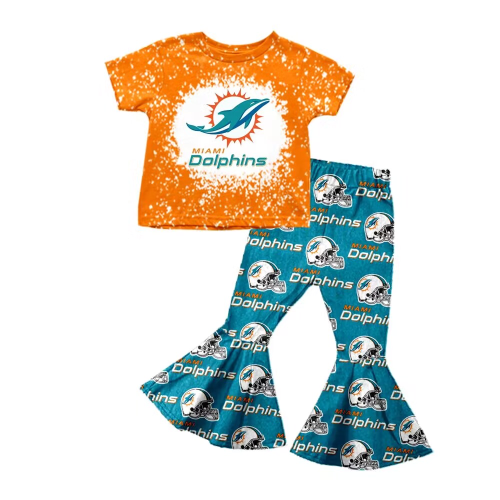 Miami dolphins baby girls clothes orange top blue pants sets