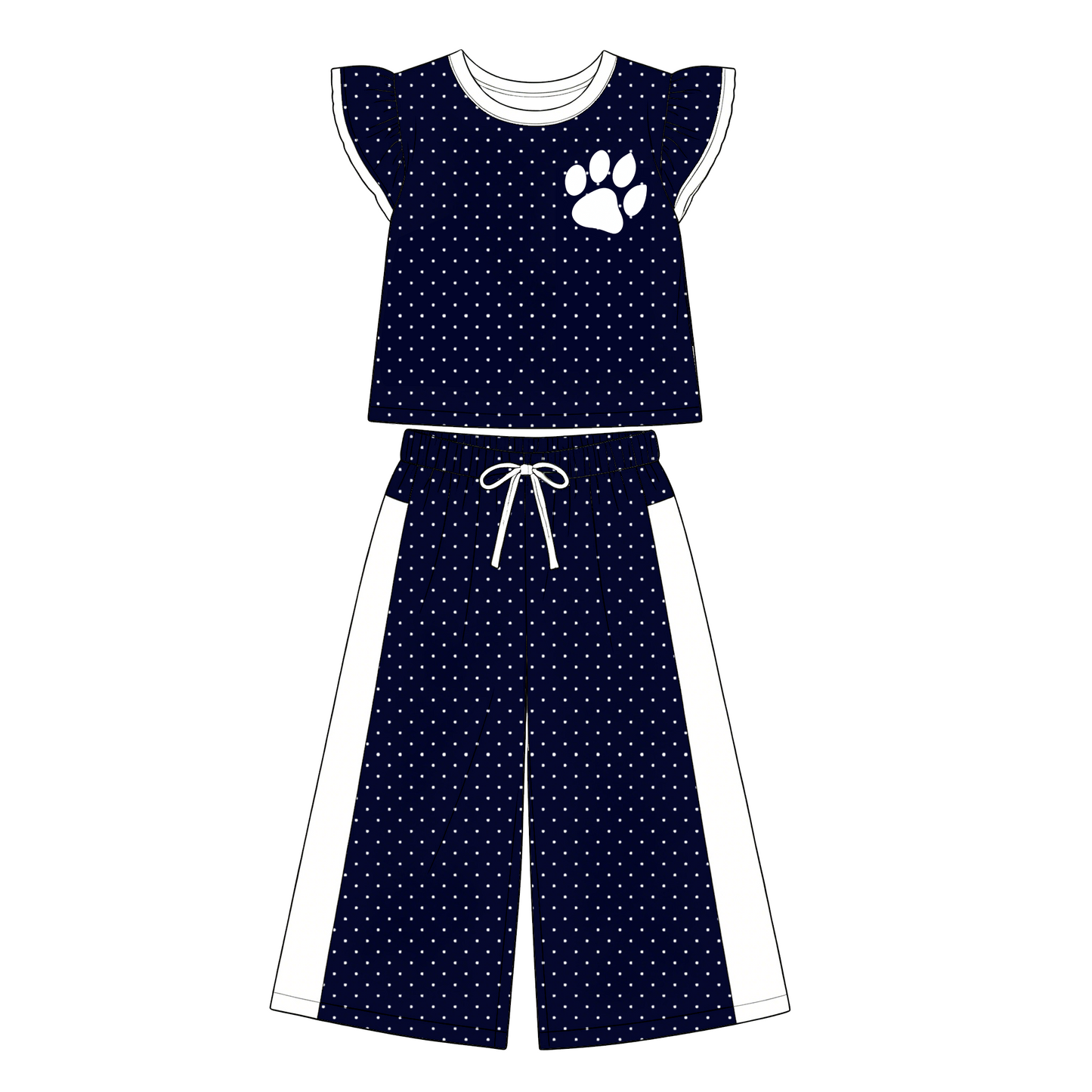 custom moq 5 mix size LHGNDN0103 Baby Girls Cute Polka Dot Print Flutter Sleeve Top Pants Team Clothes Set