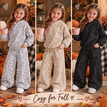 custom moq 5 mix size EAEE01 Baby Girls Leopard Print Long Sleeve Hoodie And Wide Leg Pants Fall Outfit