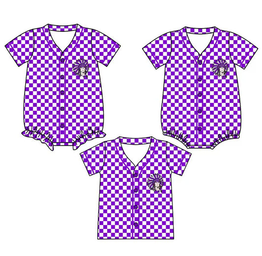 Custom moq 5 mix size milk silk baby girls clothes team purple short sleeve tops and rompers 2-25.10.22