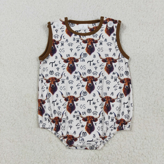 RTS NO MOQ SR2699 Beige vest bodysuit with geometric pattern of mountain bull head and letters