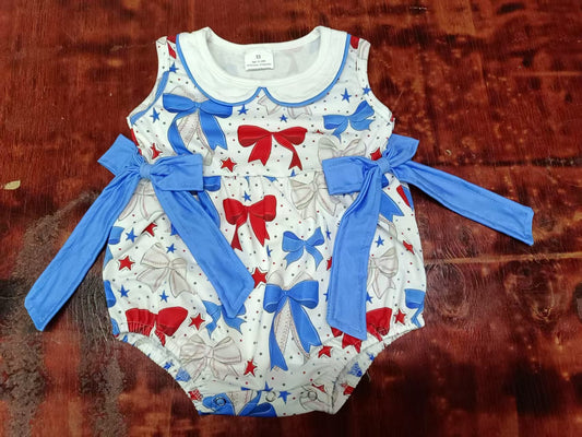Custom moq 3 eta 6-7weeks baby girl clothes bow blue sleeveless romper-25.5.12