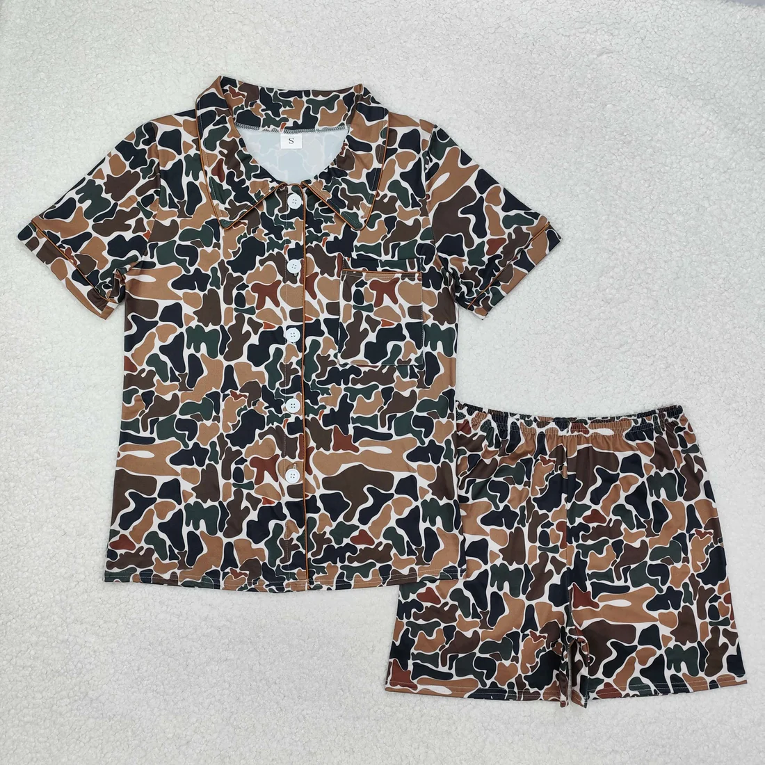 RTS NO MOQ Sibling Adult Girls Button Cardigan Short Sleeve Shorts Pajama Set: Leopard & Geometric Stripes