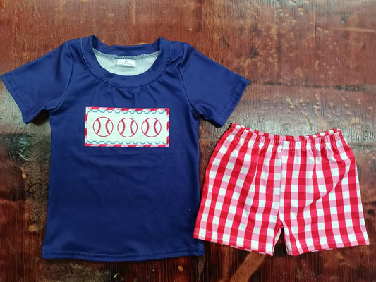 Custom moq 3 eta 6-7weeks baby boys clothes baseball blue short Sleeve shorts sets-25.4.30