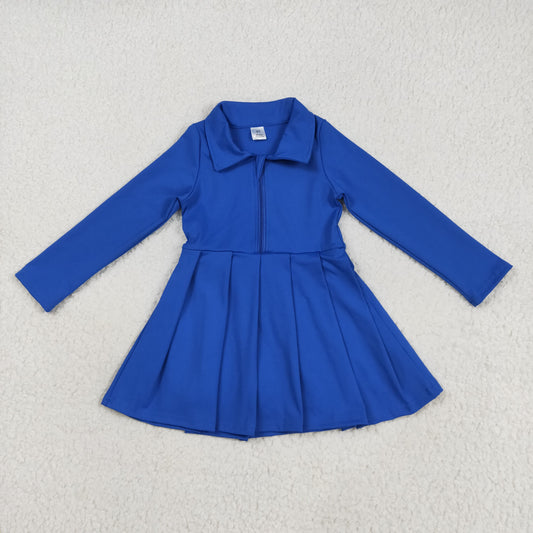 RTS NO MOQ（In Stock) GLD1144 Plain blue zipper long-sleeved yoga dress
