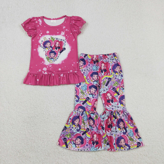 RTS NO MOQ（In Stock) GSPO2128 Kpop Microphone Rose Red Lace Short-Sleeve Pants Set
