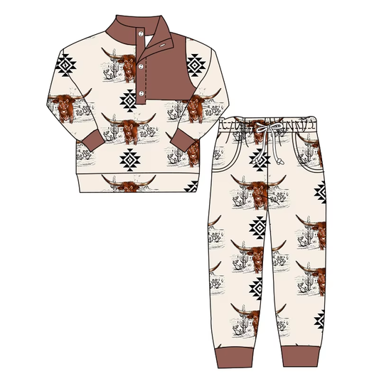 Custom moq 5 mix size milk silk summer baby boy clothes cow head long sleeve pants sets-25.8.15