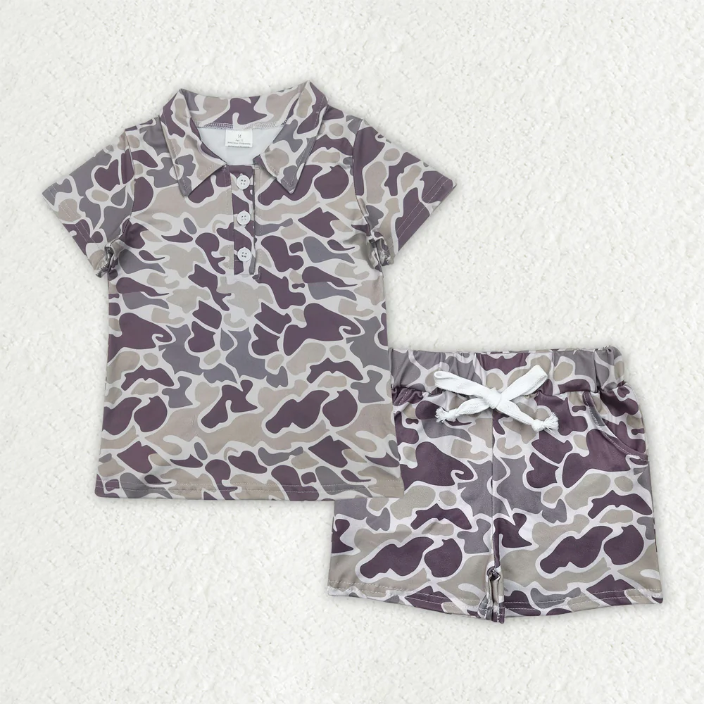 RTS NO MOQ Sibling Baby boy clothes camouflage short-sleeved shorts sets