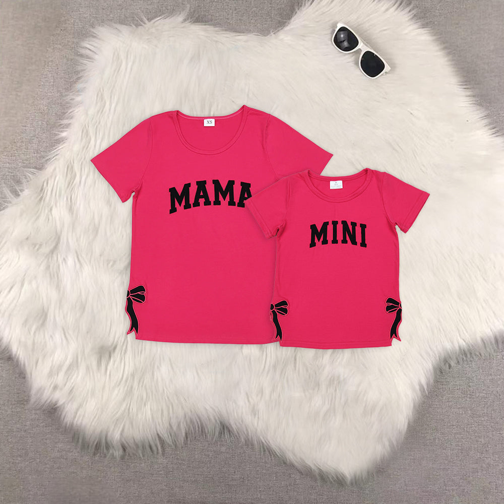 RTS NO MOQ Adult Girls embroidery mama mini Short Sleeve top& kids top