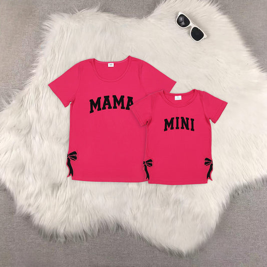 RTS NO MOQ Adult Girls embroidery mama mini Short Sleeve top& kids top
