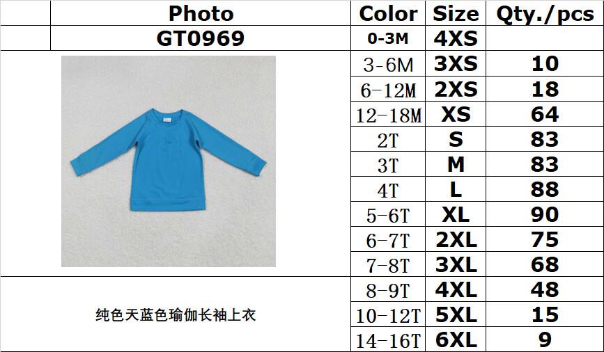 RTS NO MOQ GT0969 Pure sky blue yoga long-sleeved top