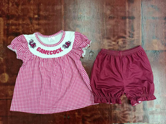 Custom moq 3 eta 6-7weeks baby girls clothes team brick red short sleeve shorts sets