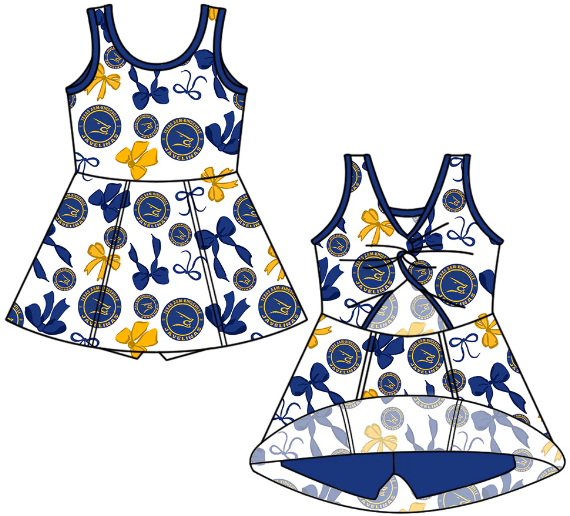 NB010623 Baby Girls Bow Team Sleeveless Yoga Skort Knee Length Dresses