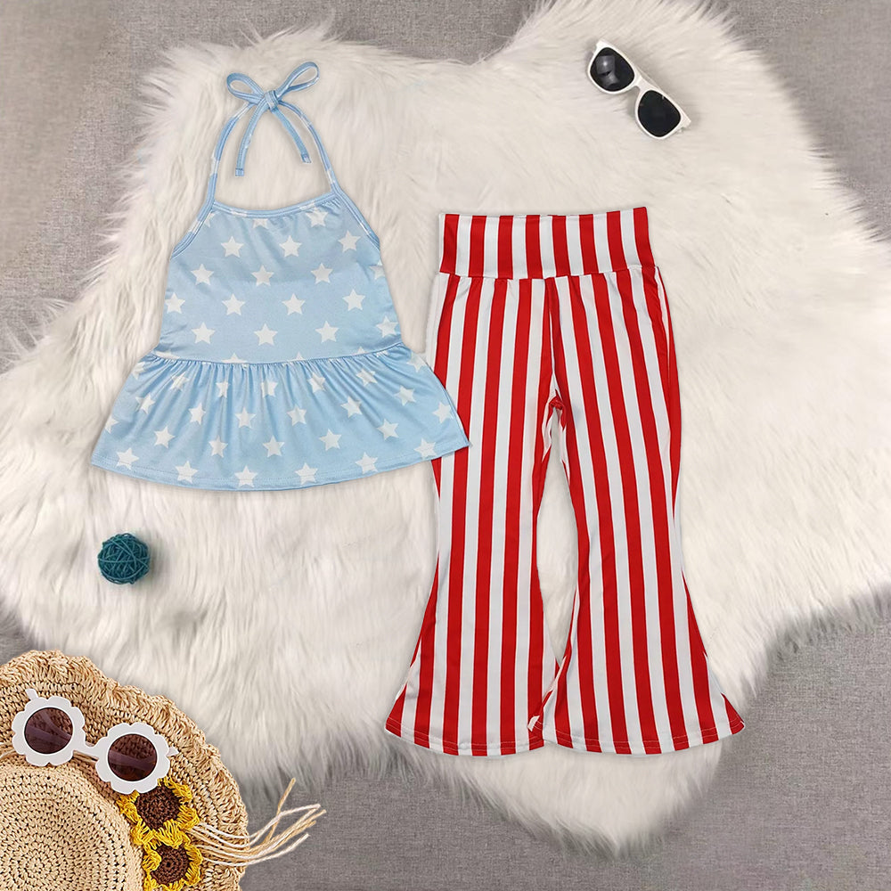 RTS NO MOQ baby Girls clothes 4th of july short sleeve pants Sets