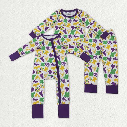 12/18m-7/8t RTS NO MOQ Sibling Baby boys clothes mardi gras long sleeve pants sets and rompers