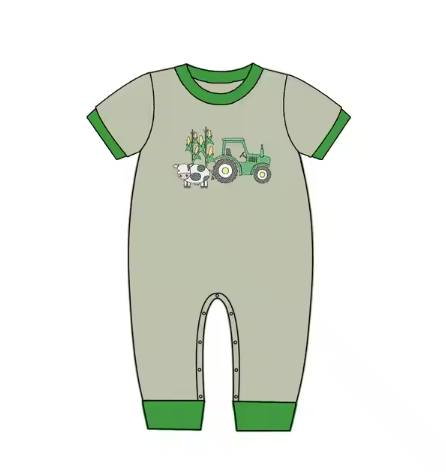 Custom moq 5 each style eta 6-7weeks baby girl clothes green short sleeve pants set 2 and romper and dress and jumpsuit-25.7.26