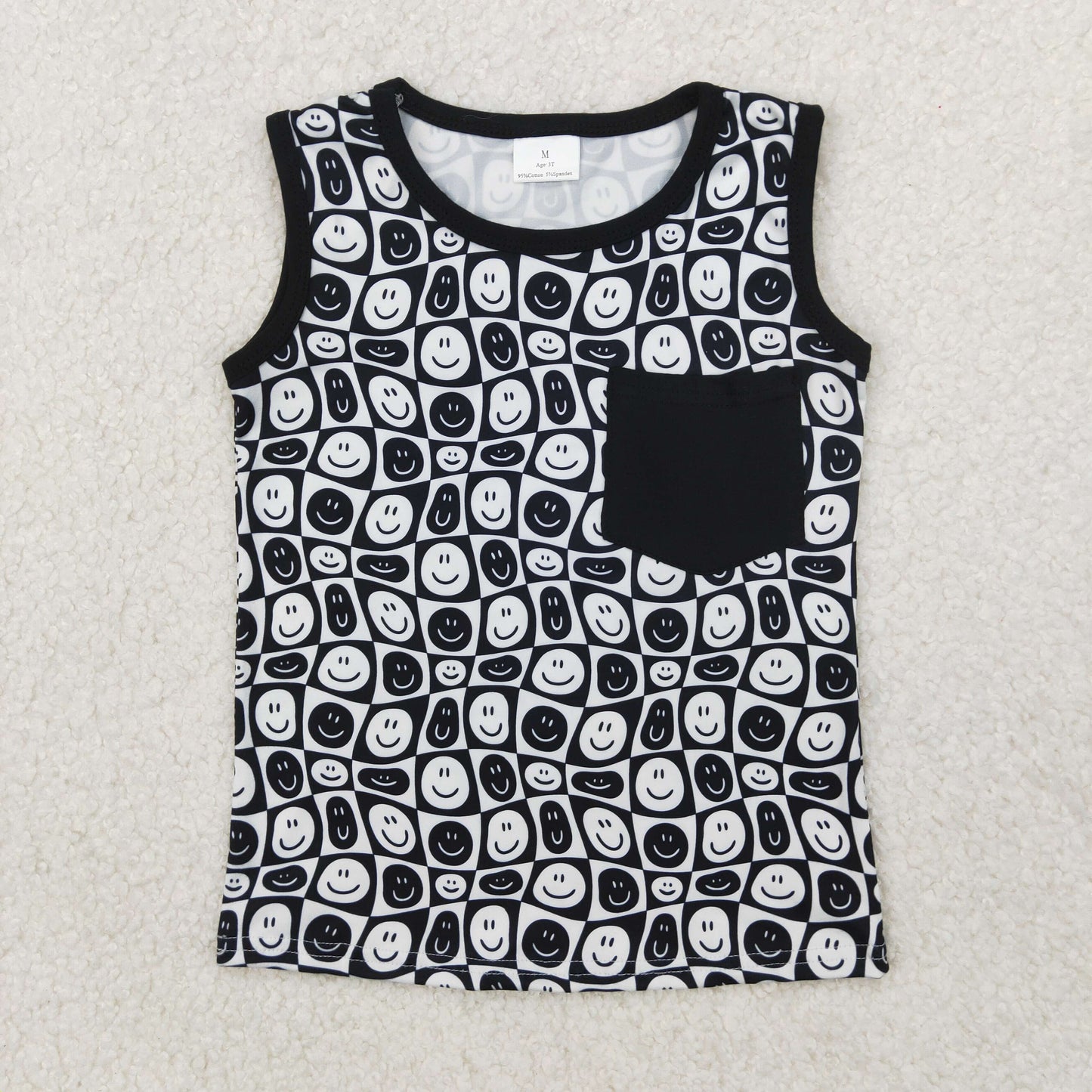RTS NO MOQ ETA 5/7days Arrived BT1192 Smiley face black and white plaid pocket vest