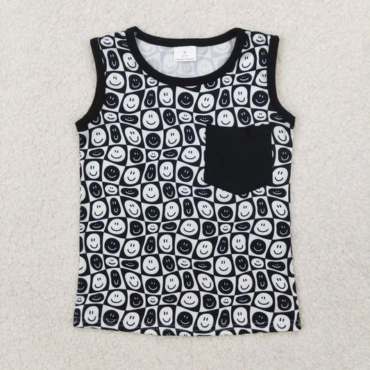 RTS NO MOQ ETA 5/7days Arrived BT1192 Smiley face black and white plaid pocket vest