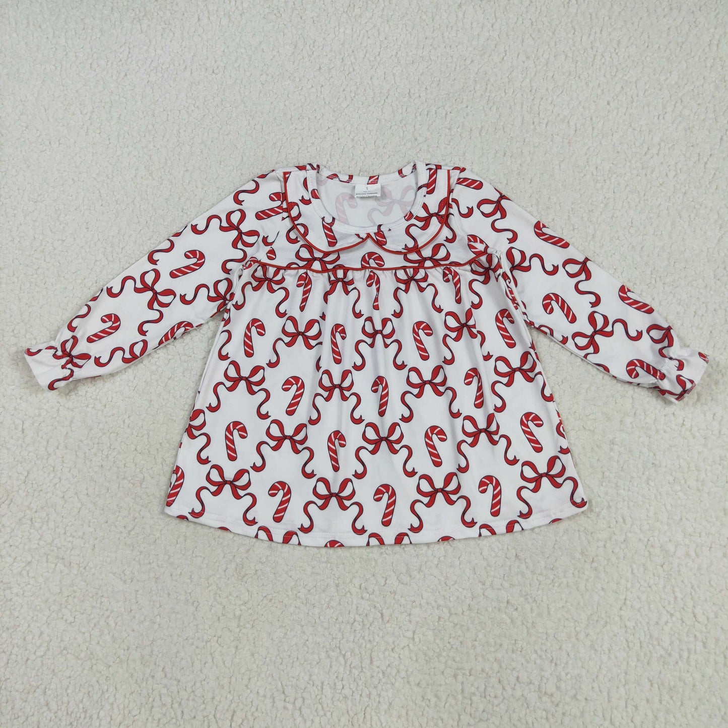 RTS NO MOQ（In Stock) GLD1130 Crutch red bow pattern baby collar long sleeve dress