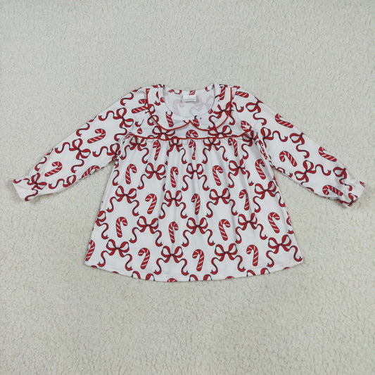 RTS NO MOQ（In Stock) GLD1130 Crutch red bow pattern baby collar long sleeve dress