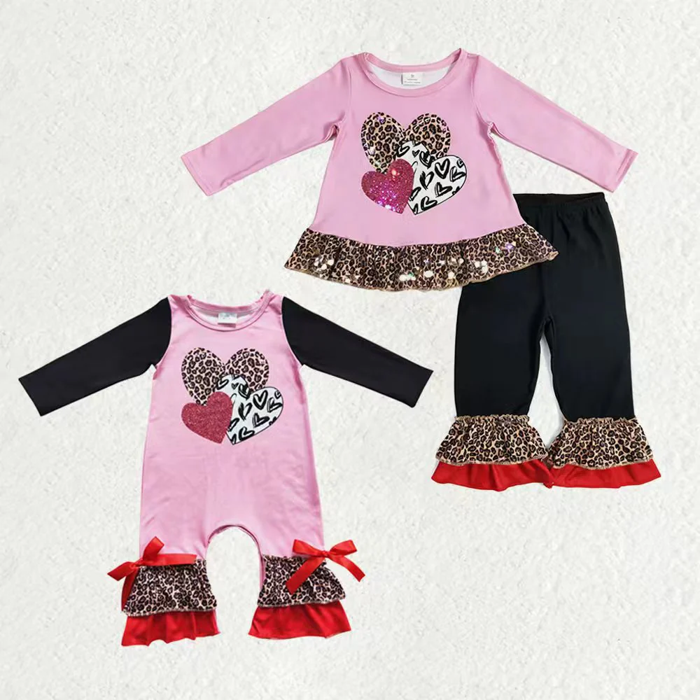 RTS NO MOQ Sibling Baby girl clothes Valentine love long-sleeved trousers suit & rompers