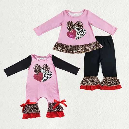 RTS NO MOQ Sibling Baby girl clothes Valentine love long-sleeved trousers suit & rompers