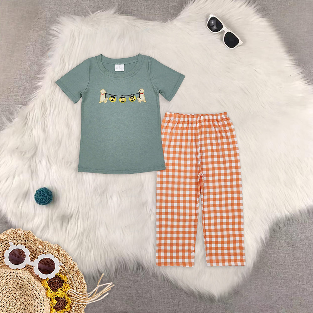 RTS NO MOQ baby boy clothes Embroidery short sleeve pants Sets