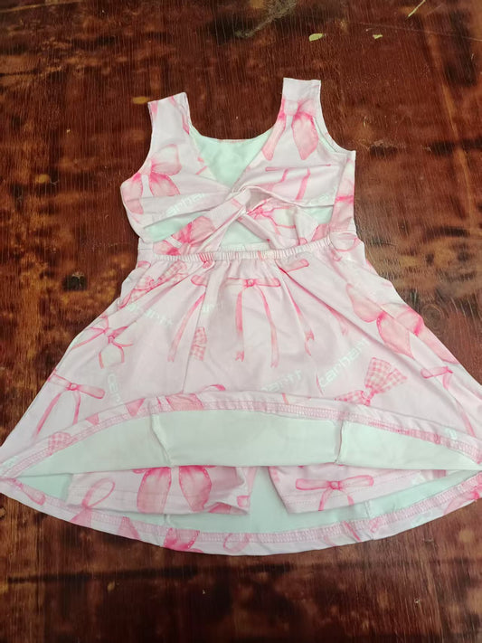 Custom moq 3 eta 6-7weeks baby girl clothes bow pink sleeveless dress