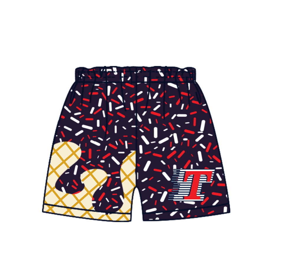 Custom moq 5 mix size milk silk eta 6-8weeks summer teams brick red baby girls clothes team sleeveless skirts shorts  cheer sets kids icde gream shorts drip shorts