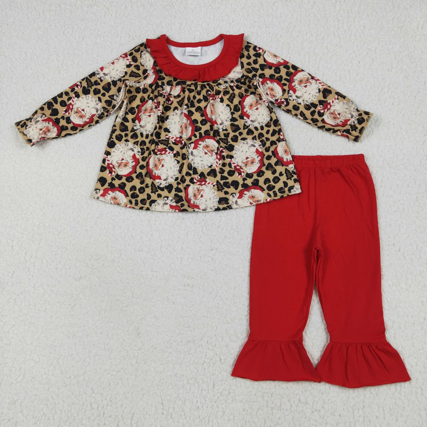 rts no moq GLP2369 Santa Claus leopard print red lace brown long-sleeved trousers set