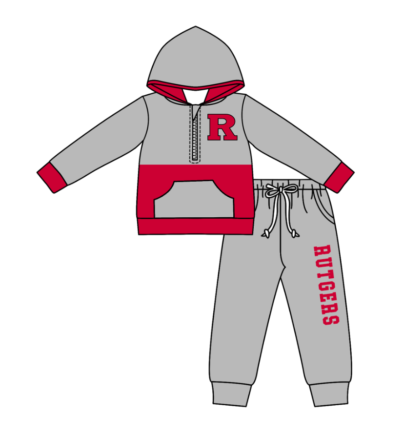 Custom moq 5 mix size eta 6-8weeks milk silk summer teams gray red baby boy clothes hooded long sleeve pants sets-25.10.27